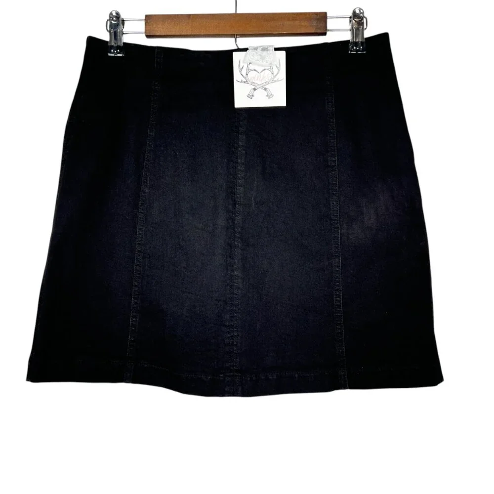 NWT Parker Womens Black Back Zip Denim Mini Stretch Skirt Size Large - Picture 3 of 9